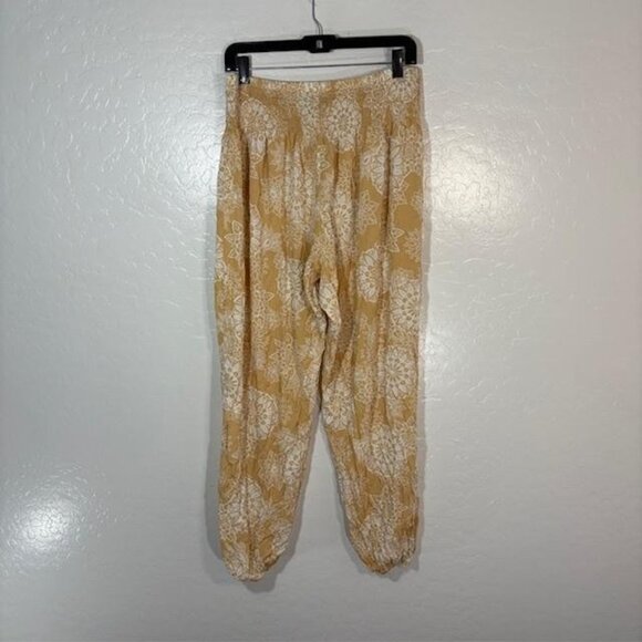 Lotus and Luna Pants Womens L/XL Yellow Boho Harem Jogger Rayon Smocked Mandala - Picture 4 of 6